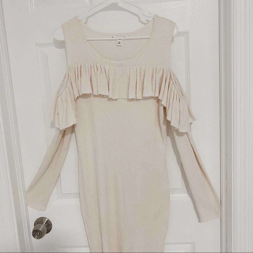 Say What Cold Shoulder Ruffle Knit Dress - Picture 2 of 9